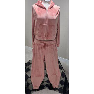 Victorias Secret On Point Dusty Rose Velour Hoodie & Jogger Set L